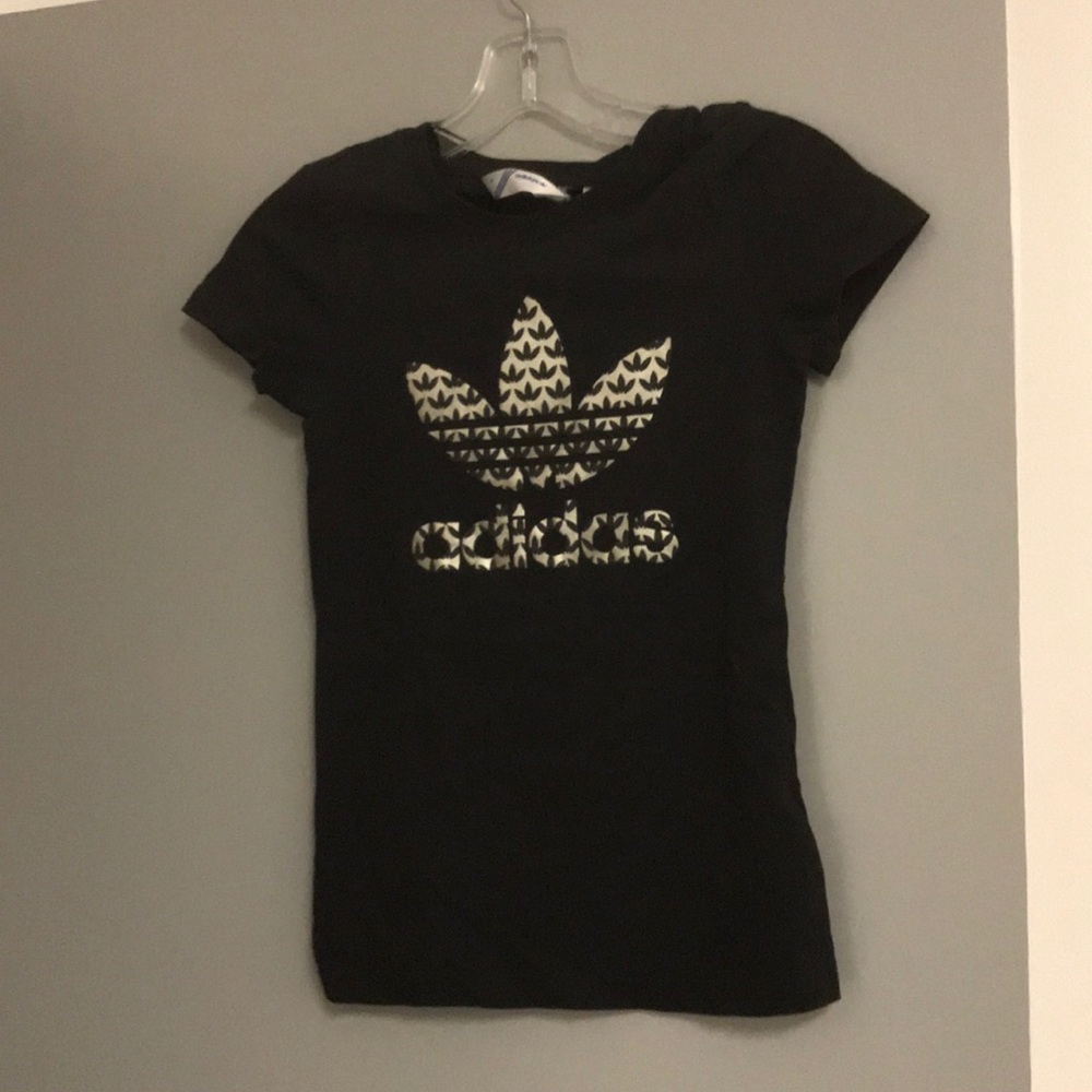 adidas Black Short Sleeve Tee with White Graphic Trefoil